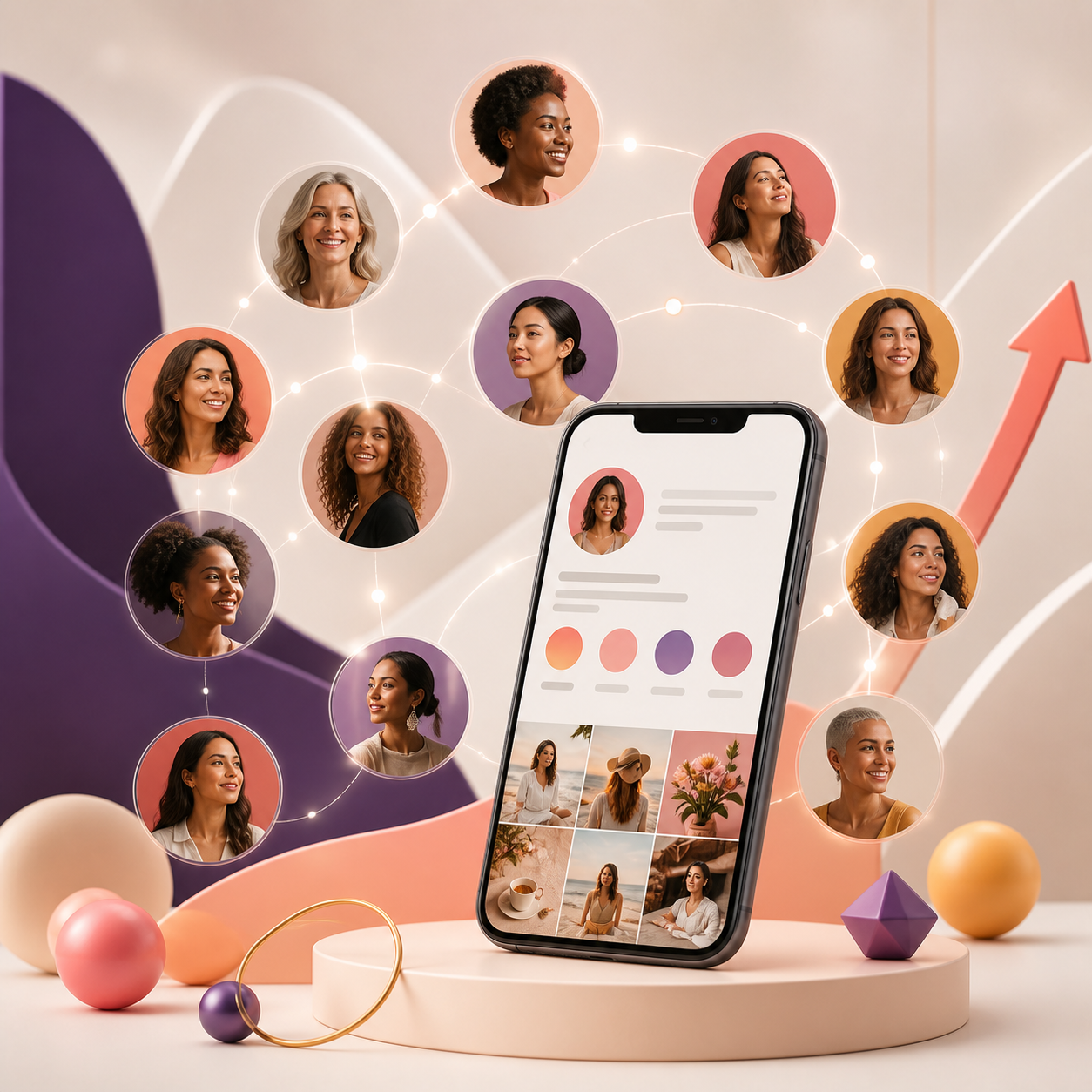 Comprar Seguidores Femininos Instagram — celular conectado a diferentes perfis femininos.