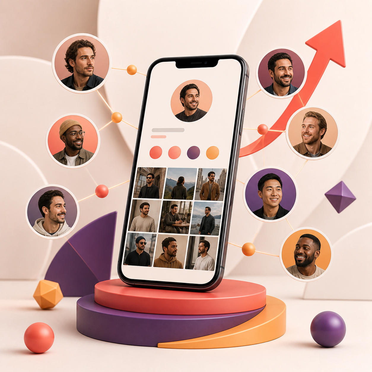 Comprar Seguidores Masculinos no Instagram — celular conectado a diferentes perfis masculinos.
