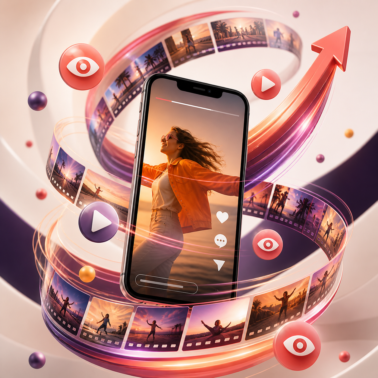 Comprar Visualizações Reels — vídeo vertical com indicadores de crescimento das visualizações.